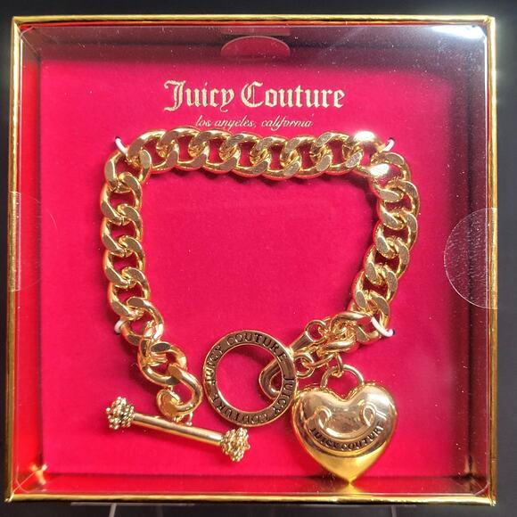 Juicy Couture Gold Chain Link Bracelet Heart J Charms Scepter Toggle Closure NIB - Picture 1 of 6